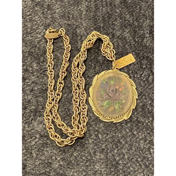 Whiting Davis Necklace Sample Necklace Pendent Floral Flowers Signed - Picture 5 of 9